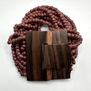 Bali Maroon Brown 14 Strand Bead Bracelet Wood Clasp Hard Wood Boho Casual